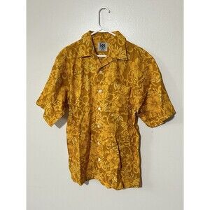 Vintage Lee Sport Mens Hawaiian Button Down Shirt Yellow Size Large NOS No Tag